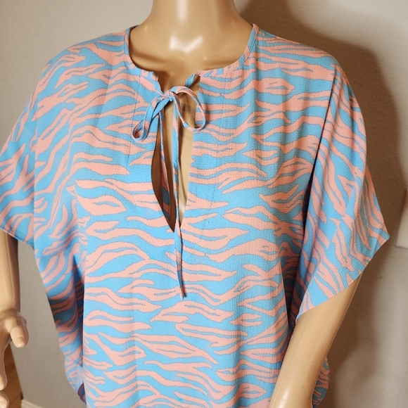 NWT BuddyLove Caftan Maxi Dress Flowy Blue Peach Coral Size S/M - Picture 4 of 16